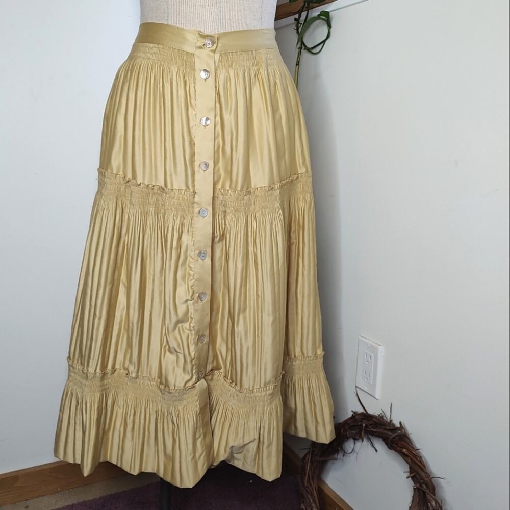 Soft Surroundings Tiered Button Front Satin Skirt Size Small